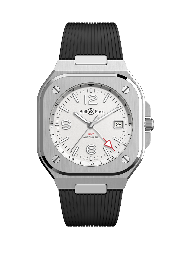 Men's watch / unisex  BELL & ROSS, BR 05 GMT White / 41mm, SKU: BR05G-SI-ST/SRB | watchphilosophy.co.uk
