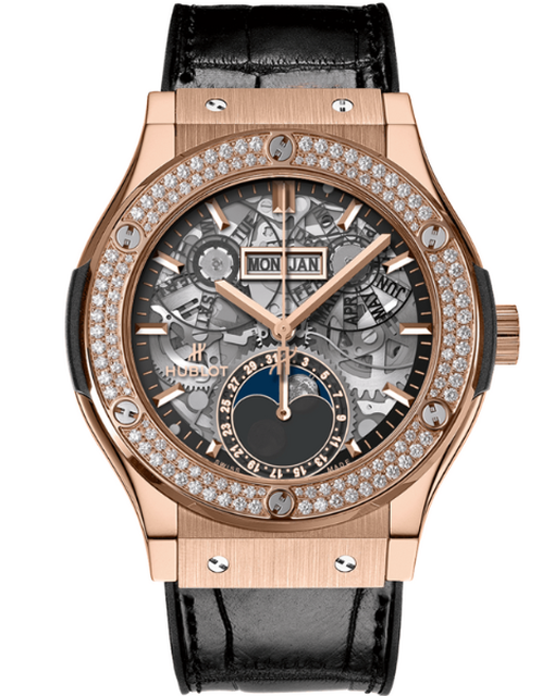 Men's watch / unisex HUBLOT, Classic Fusion Aerofusion Moonphase King Gold Diamonds / 42mm, SKU: 547.OX.0180.LR.1104 | watchphilosophy.co.uk