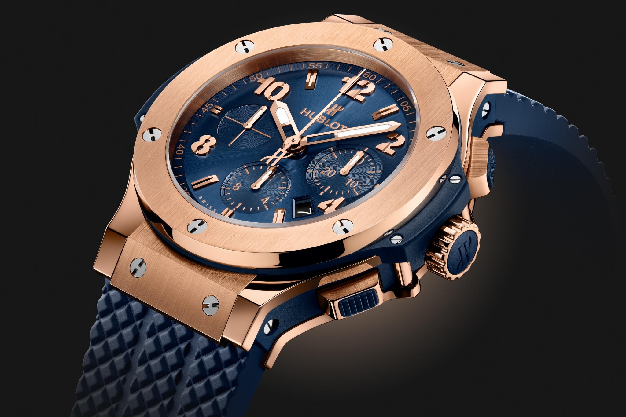 Men's watch / unisex HUBLOT, Big Bang Original Gold Blue / 44mm, SKU: 301.PX.710.RX | watchphilosophy.co.uk