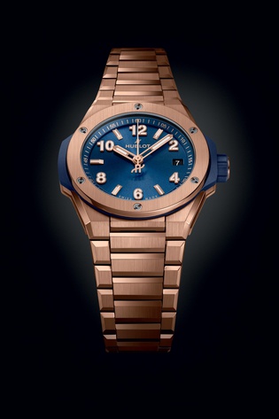 Men's watch / unisex HUBLOT, Big Bang Integrated Time Only King Gold Blue / 38mm, SKU: 457.OX.7180.OX | watchphilosophy.co.uk