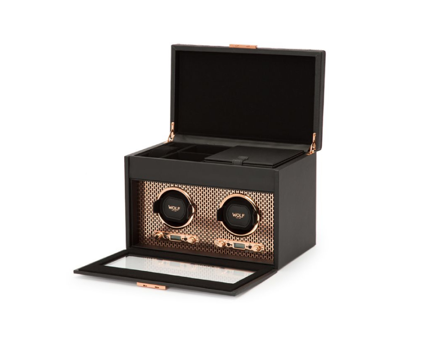 WOLF 1834, Axis Double Watch Winder With Storage, SKU: 469316 | watchphilosophy.co.uk