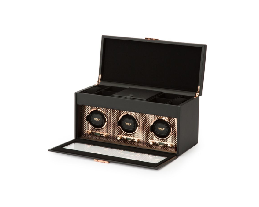 WOLF 1834, Axis Triple Watch Winder With Storage, SKU: 469416 | watchphilosophy.co.uk