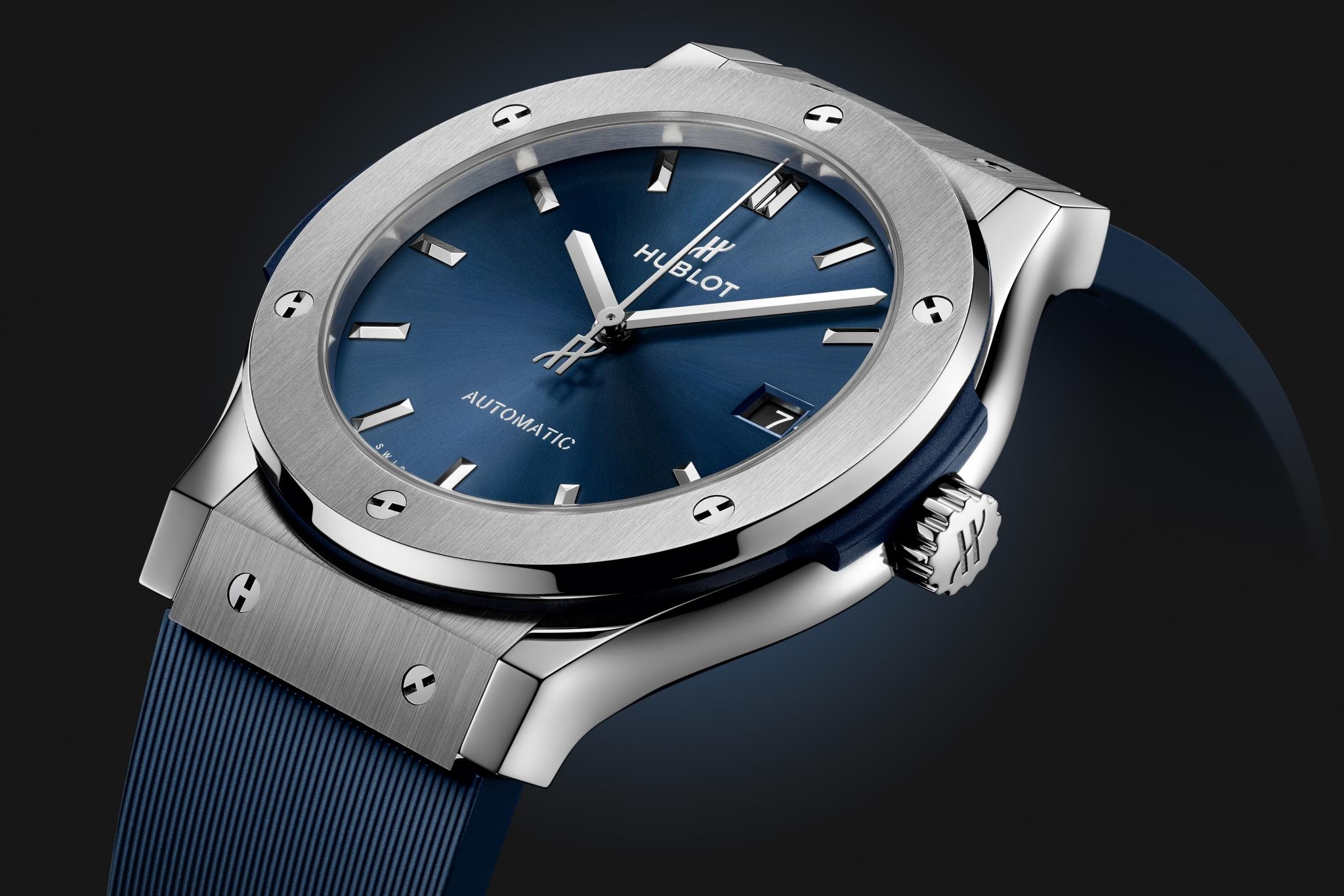 Men's watch / unisex HUBLOT, Classic Fusion Titanium Blue / 45mm, SKU: 511.NX.7170.RX | watchphilosophy.co.uk