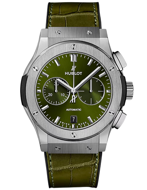 Men's watch / unisex HUBLOT, Classic Fusion Chronograph Titanium Green / 42mm, SKU: 541.NX.8970.LR | watchphilosophy.co.uk