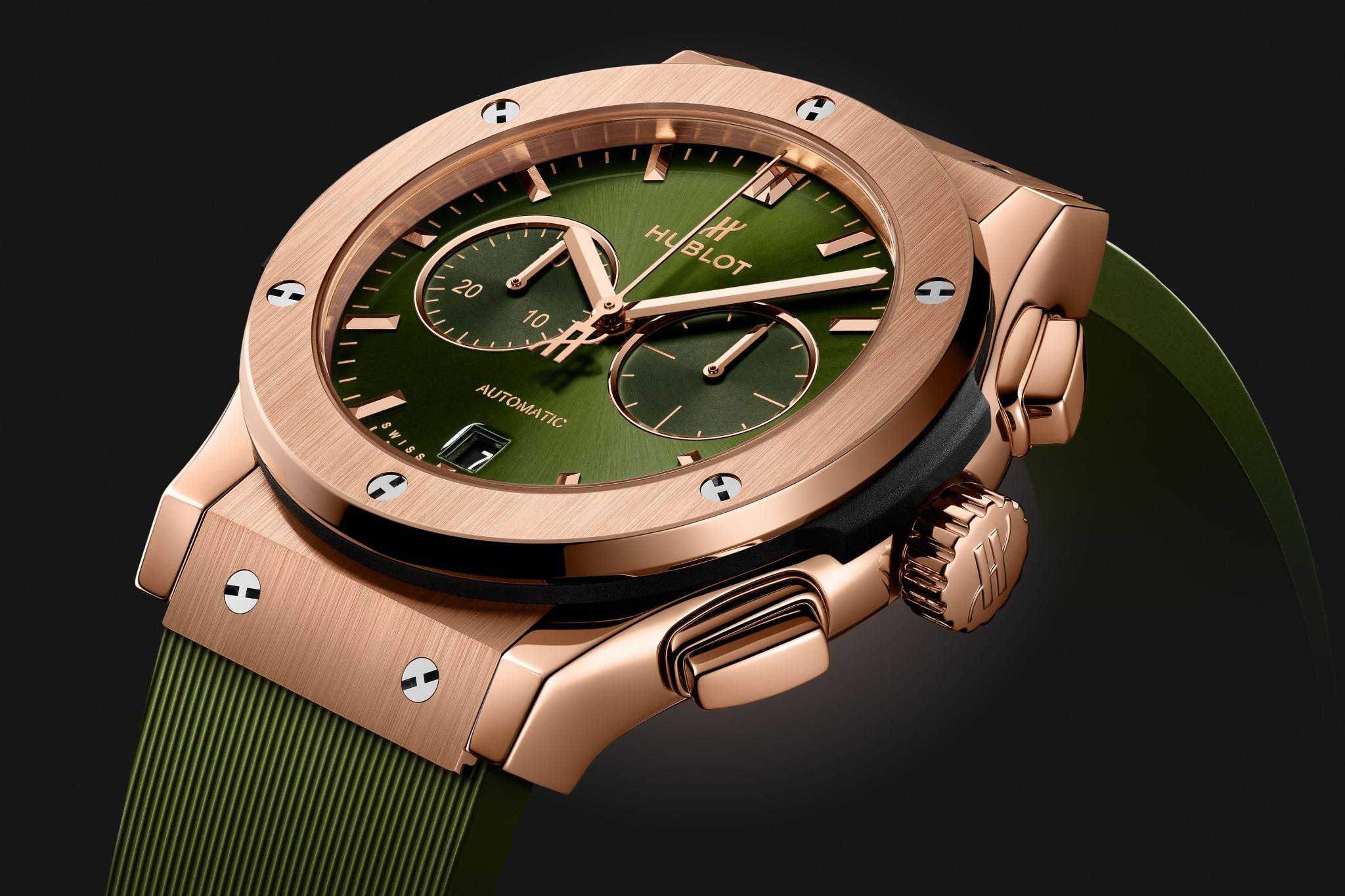 Men's watch / unisex HUBLOT, Classic Fusion Chronograph King Gold Green / 42mm, SKU: 541.OX.8980.RX | watchphilosophy.co.uk
