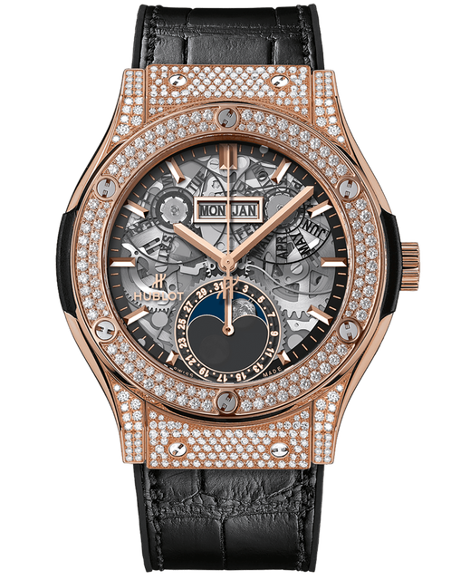 Men's watch / unisex HUBLOT, Classic Fusion Aerofusion Moonphase King Gold Pave / 42mm, SKU: 547.OX.0180.LR.1704 | watchphilosophy.co.uk