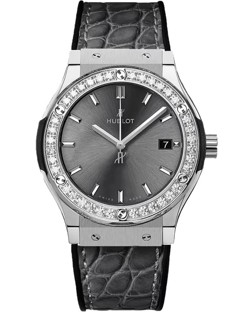 Ladies' watch HUBLOT, Classic Fusion Titanium Diamonds / 33mm, SKU: 581.NX.7071.LR.1104 | watchphilosophy.co.uk