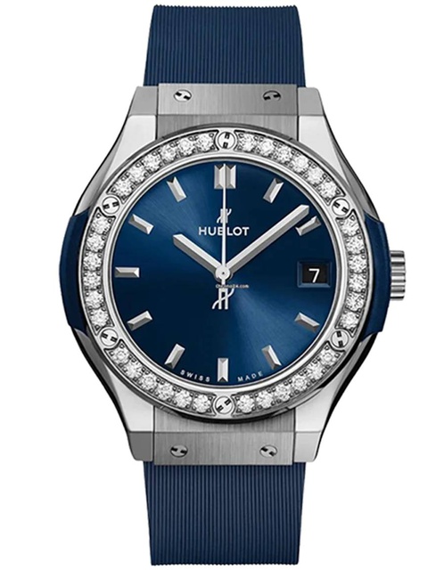 Ladies' watch HUBLOT, Classic Fusion Titanium Blue Diamonds / 33mm, SKU: 581.NX.7170.RX.1104 | watchphilosophy.co.uk