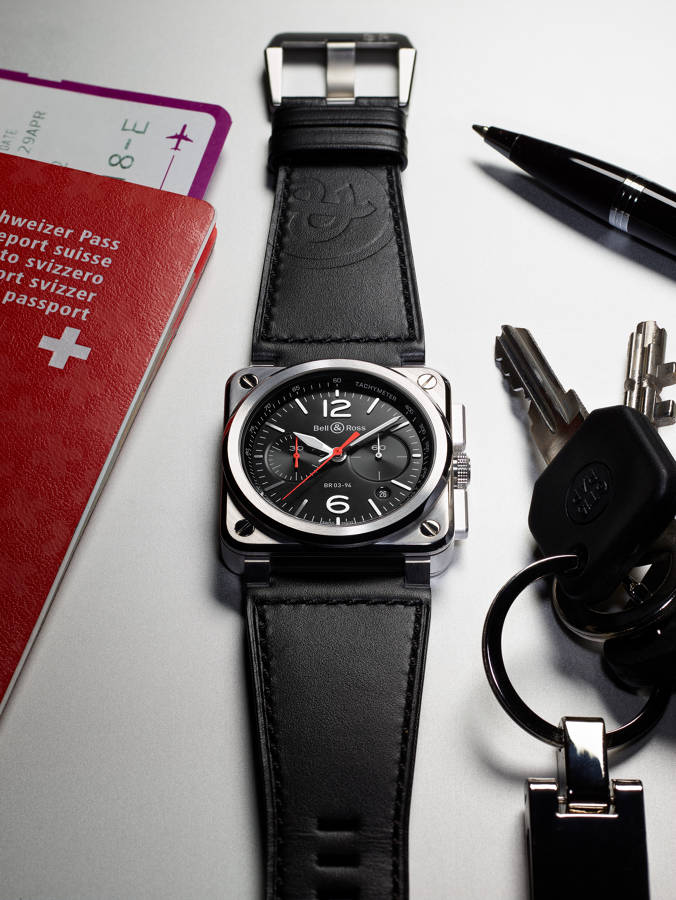 Men's watch / unisex BELL & ROSS, BR 03-94 Black Steel / 42mm, SKU: BR0394-BLC-ST/SCA | watchphilosophy.co.uk