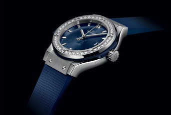 Ladies' watch HUBLOT, Classic Fusion Titanium Blue Diamonds / 29mm, SKU: 591.NX.7170.RX.1204 | watchphilosophy.co.uk