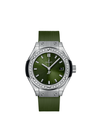 Ladies' watch HUBLOT, Classic Fusion Titanium Green Diamonds / 29mm, SKU: 591.NX.8970.RX.1204 | watchphilosophy.co.uk