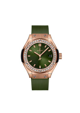 Ladies' watch HUBLOT, Classic Fusion King Gold Green Diamonds / 29mm, SKU: 591.OX.8980.RX.1204 | watchphilosophy.co.uk