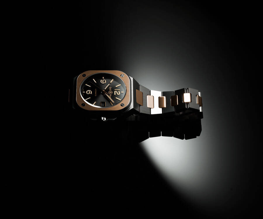 Men's watch / unisex BELL & ROSS, BR 05 Black Steel & Gold / 40mm, SKU: BR05A-BL-STPG/SSG | watchphilosophy.co.uk