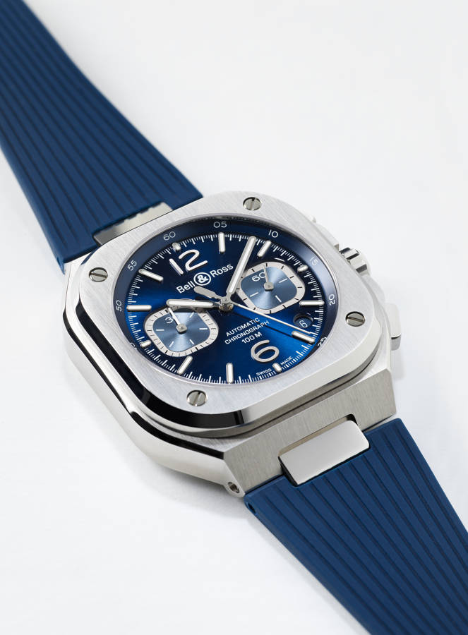 Men's watch / unisex BELL & ROSS, BR 05 Chrono Blue Steel / 42mm, SKU: BR05C-BU-ST/SRB | watchphilosophy.co.uk