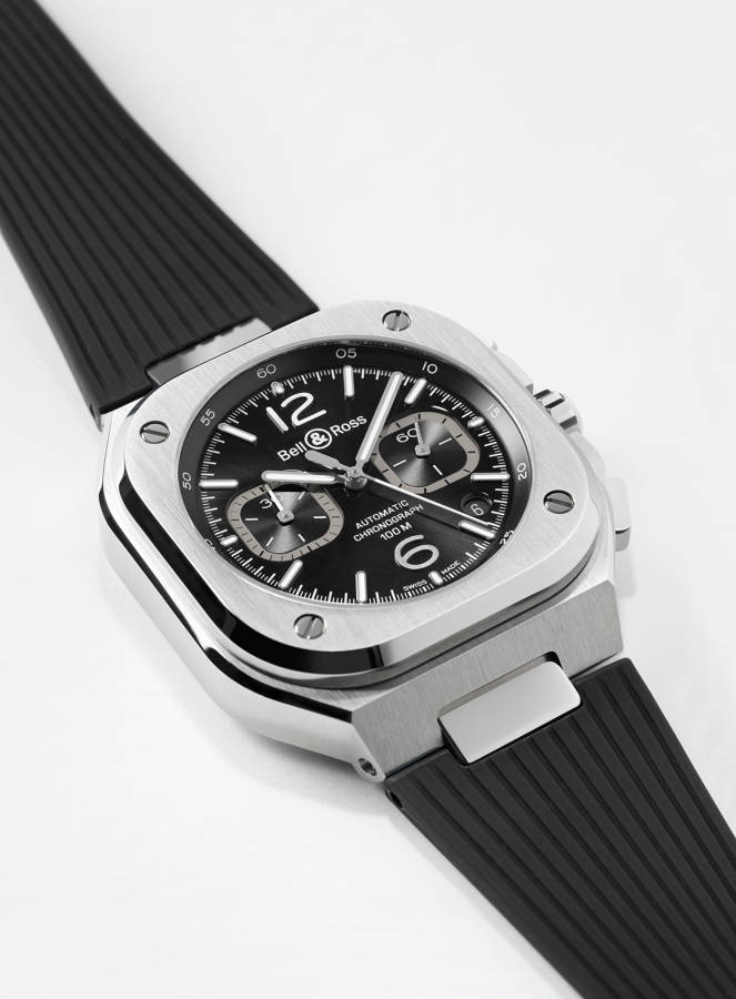 Men's watch / unisex BELL & ROSS, BR 05 Chrono Black Steel / 42mm, SKU: BR05C-BLC-ST/SRB | watchphilosophy.co.uk