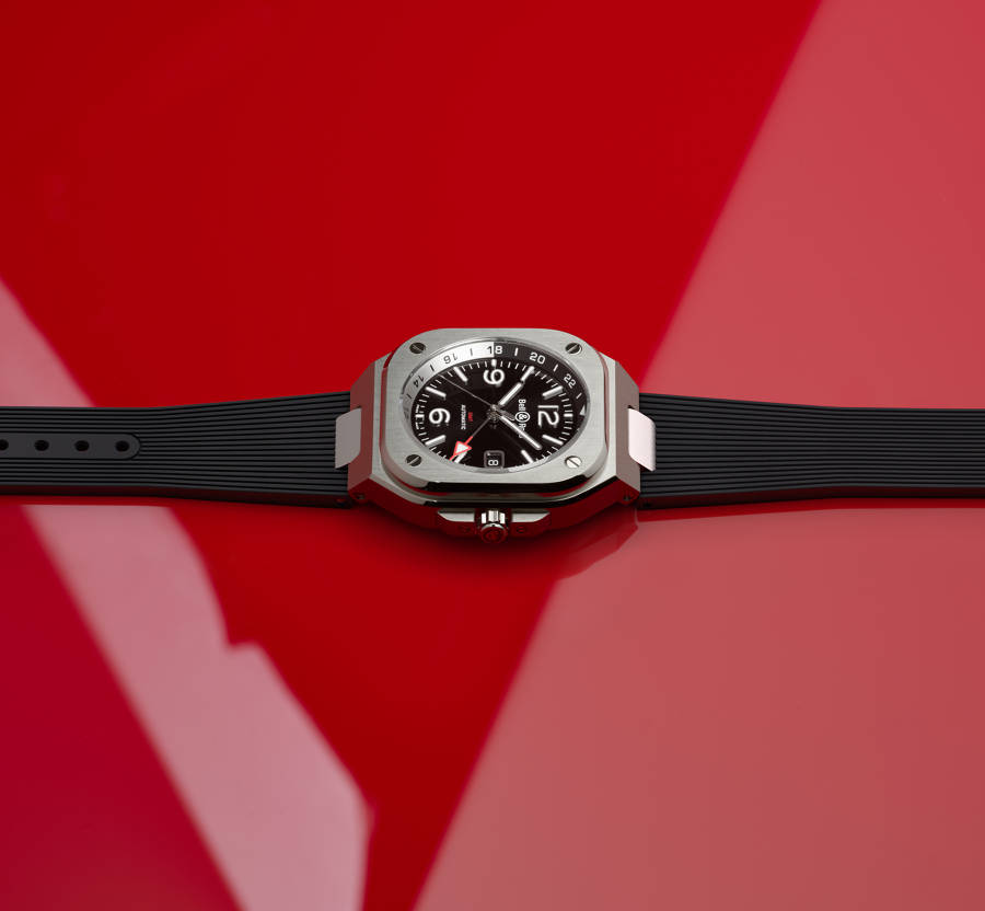 Men's watch / unisex BELL & ROSS, BR 05 GMT / 41mm, SKU: BR05G-BL-ST/SRB | watchphilosophy.co.uk