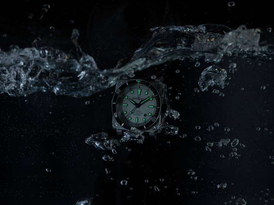 Men's watch / unisex BELL & ROSS, BR 03-92 Diver White / 42mm, SKU: BR0392-D-WH-ST/SRB | watchphilosophy.co.uk