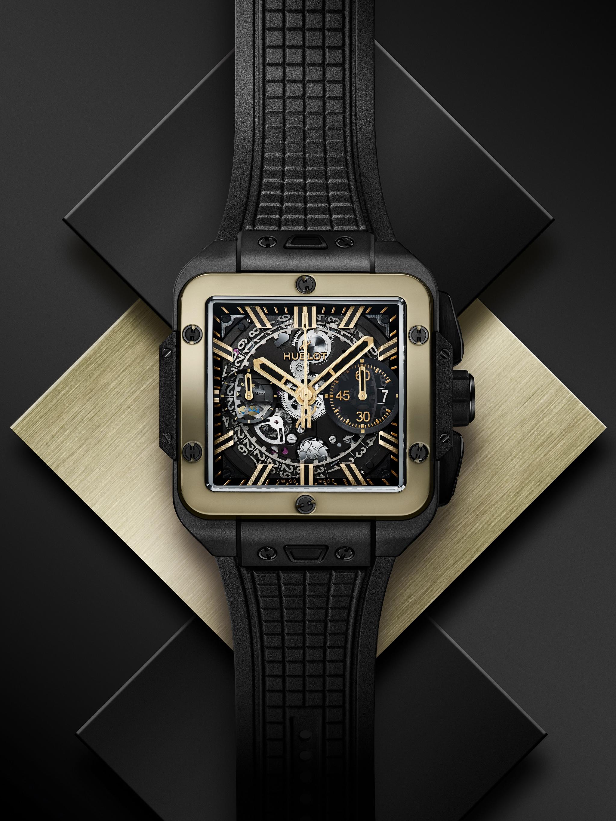 Men's watch / unisex HUBLOT, Square Bang Unico Ceramic Magic Gold / 42mm, SKU: 821.CM.0130.RX | watchphilosophy.co.uk