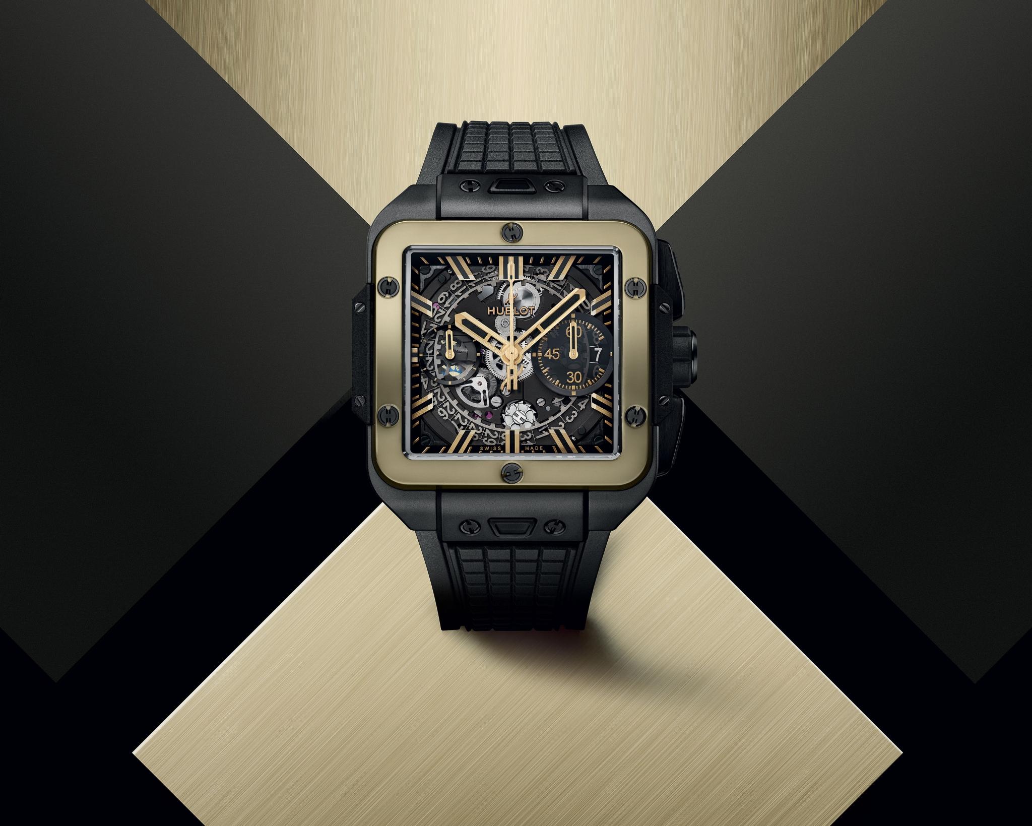 Men's watch / unisex HUBLOT, Square Bang Unico Ceramic Magic Gold / 42mm, SKU: 821.CM.0130.RX | watchphilosophy.co.uk