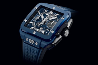 Men's watch / unisex HUBLOT, Square Bang Unico Blue Ceramic / 42mm, SKU: 821.EX.5170.RX | watchphilosophy.co.uk