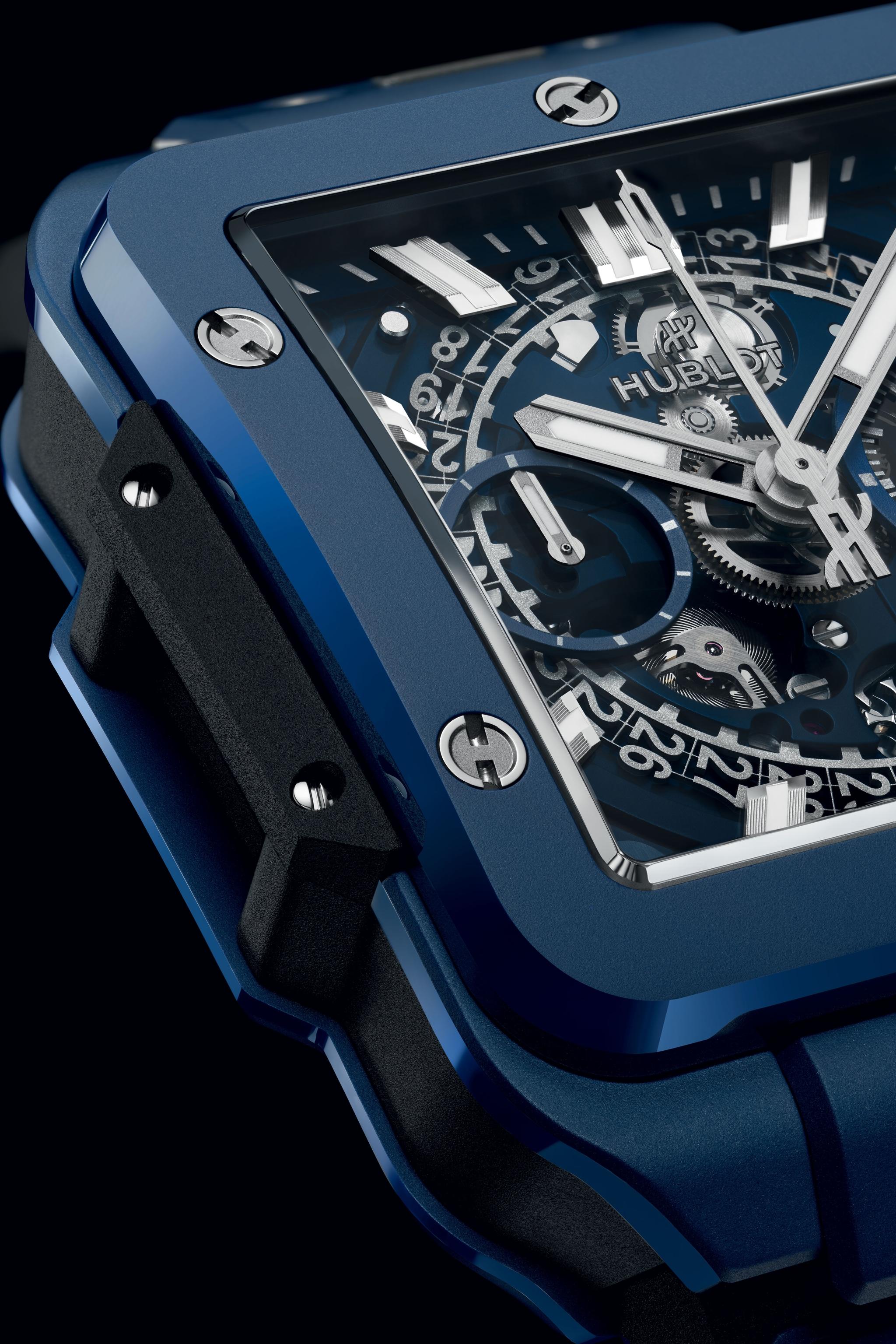 Men's watch / unisex HUBLOT, Square Bang Unico Blue Ceramic / 42mm, SKU: 821.EX.5170.RX | watchphilosophy.co.uk