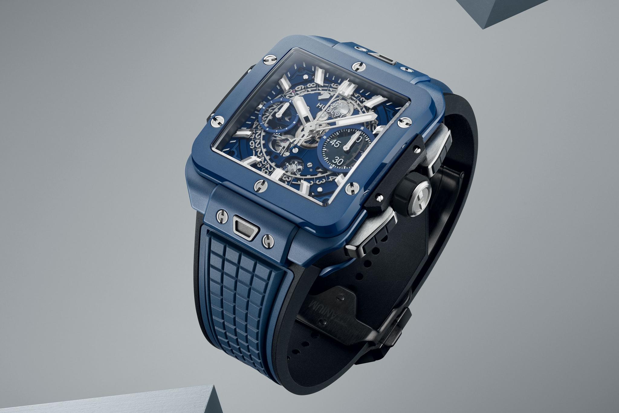 Men's watch / unisex HUBLOT, Square Bang Unico Blue Ceramic / 42mm, SKU: 821.EX.5170.RX | watchphilosophy.co.uk