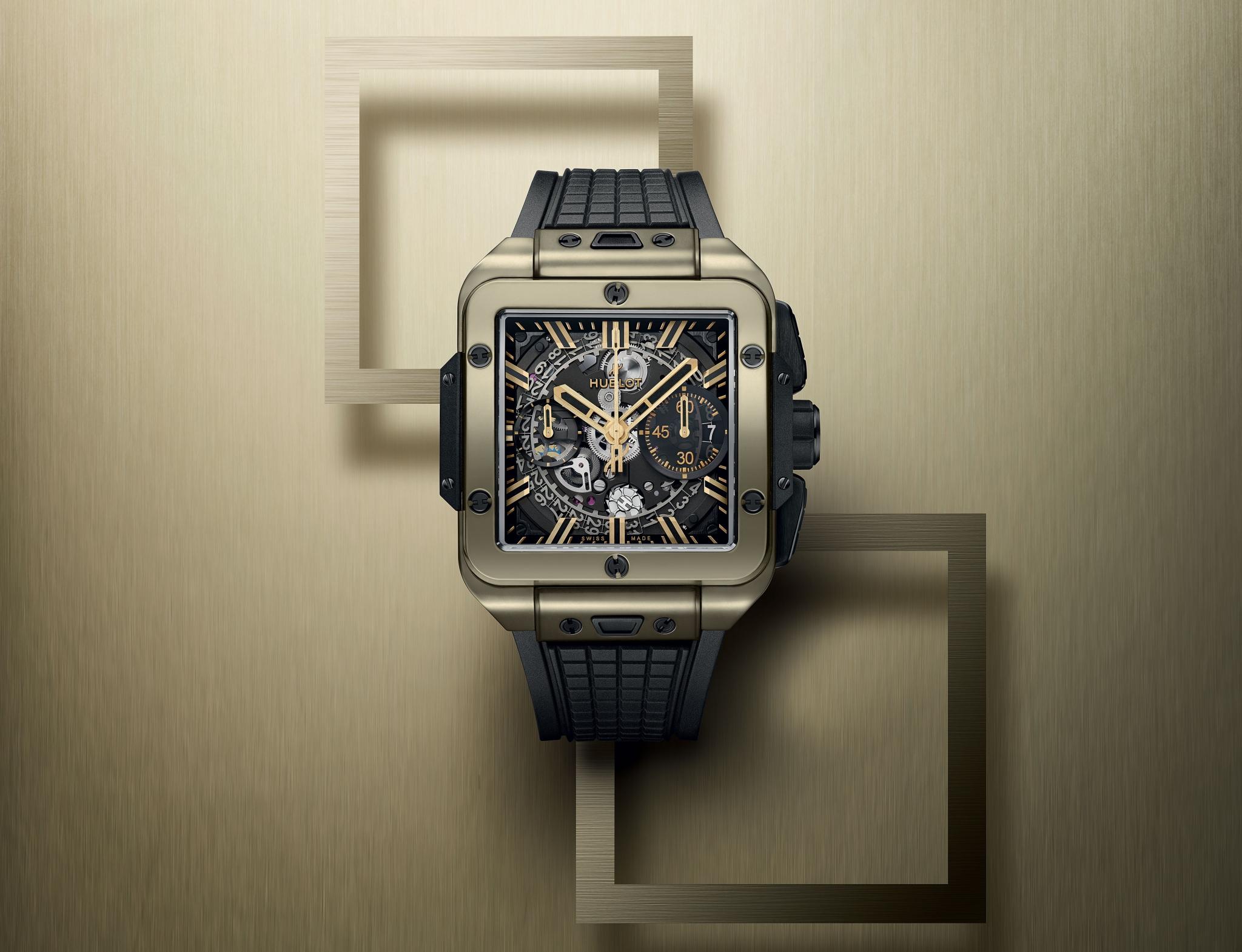 Men's watch / unisex HUBLOT, Square Bang Unico Magic Gold / 42mm, SKU: 821.MX.0130.RX | watchphilosophy.co.uk