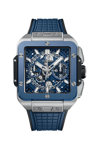 Men's watch / unisex HUBLOT, Square Bang Unico Titanium Blue Ceramic / 42mm, SKU: 821.NL.5170.RX | watchphilosophy.co.uk
