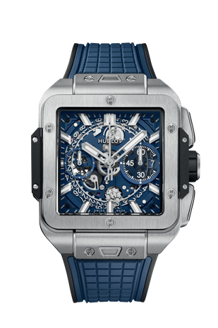 Men's watch / unisex HUBLOT, Square Bang Unico Titanium Blue / 42mm, SKU: 821.NX.5170.RX | watchphilosophy.co.uk