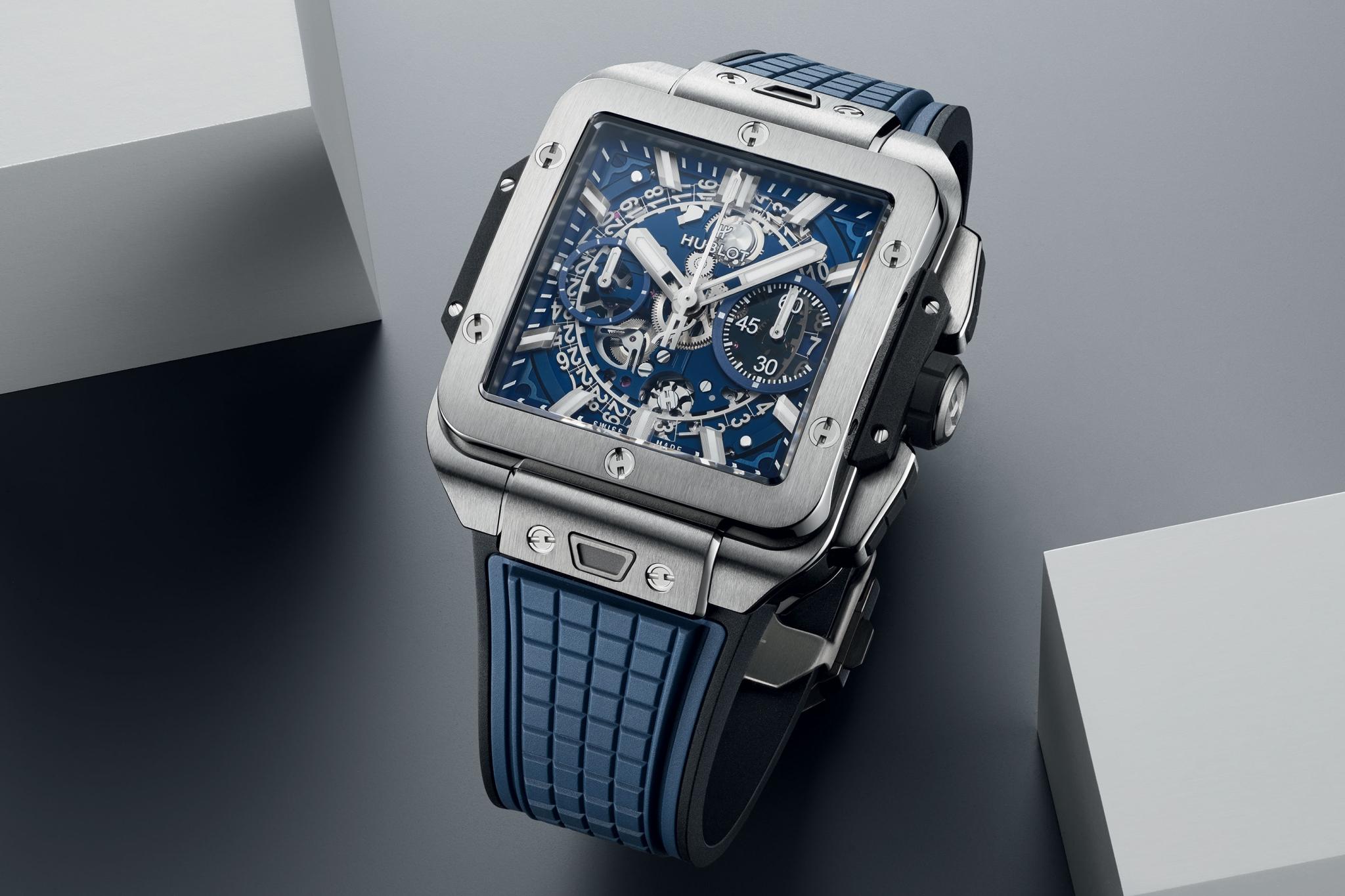 Men's watch / unisex HUBLOT, Square Bang Unico Titanium Blue / 42mm, SKU: 821.NX.5170.RX | watchphilosophy.co.uk