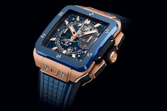 Men's watch / unisex HUBLOT, Square Bang Unico King Gold Blue Ceramic / 42mm, SKU: 821.OL.5180.RX | watchphilosophy.co.uk
