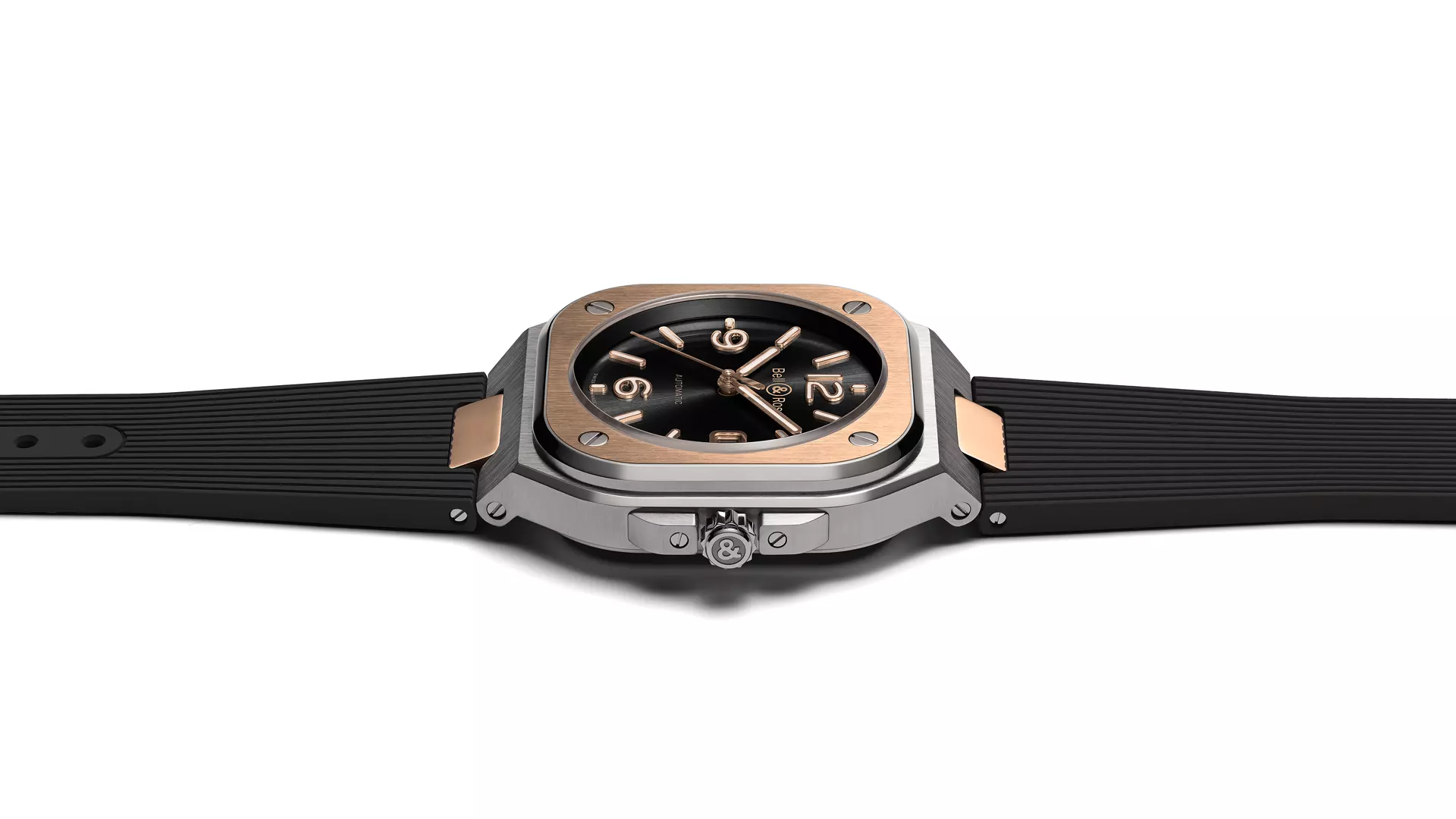 Men's watch / unisex  BELL & ROSS, BR 05 Black Steel & Gold / 40mm, SKU: BR05A-BL-STPG/SRB | watchphilosophy.co.uk