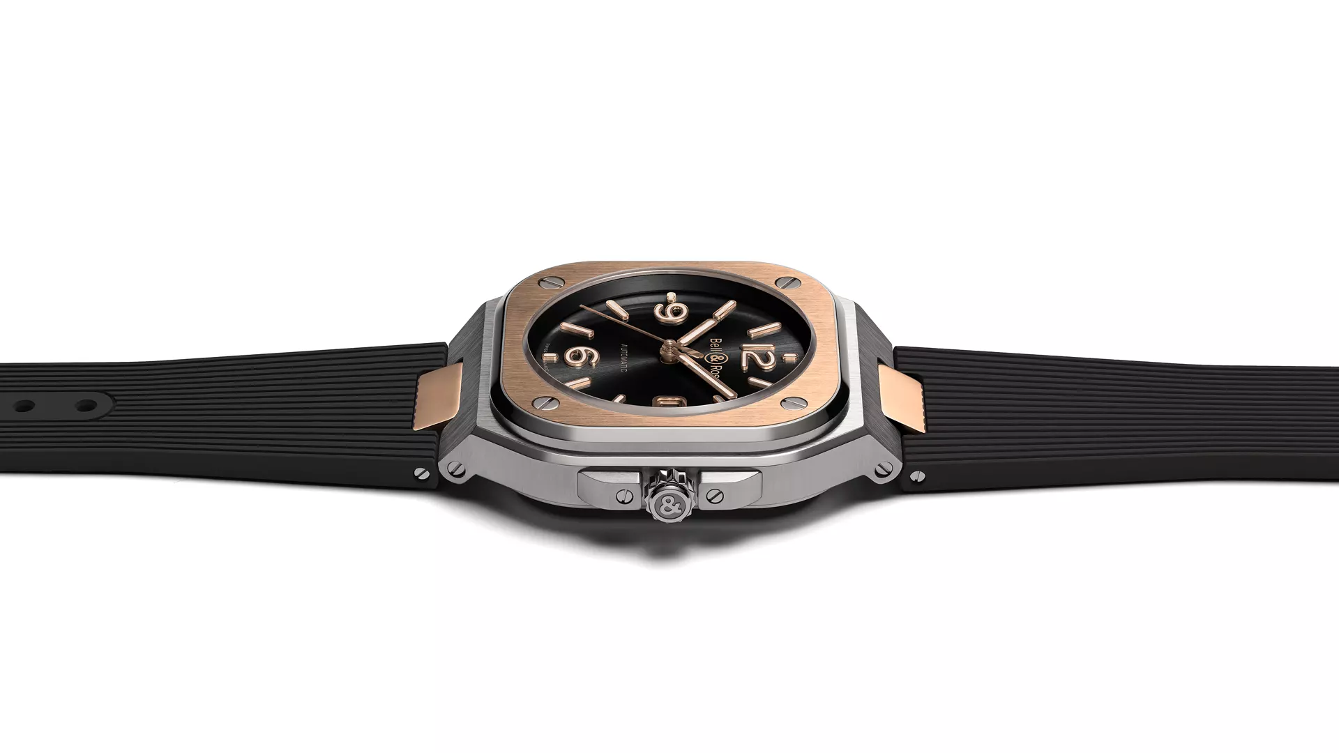 Men's watch / unisex BELL & ROSS, BR 05 Black Steel & Gold / 40mm, SKU: BR05A-BL-STPG/SRB | watchphilosophy.co.uk