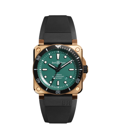 Men's watch / unisex BELL & ROSS, BR 03-92 Diver Black & Green Bronze / 42mm, SKU: BR0392-D-LT-BR/SRB | watchphilosophy.co.uk