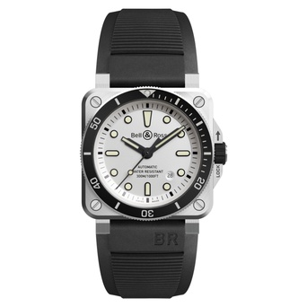 Men's watch / unisex  BELL & ROSS, BR 03-92 Diver White / 42mm, SKU: BR0392-D-WH-ST/SRB | watchphilosophy.co.uk