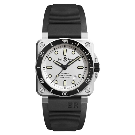 Men's watch / unisex BELL & ROSS, BR 03-92 Diver White / 42mm, SKU: BR0392-D-WH-ST/SRB | watchphilosophy.co.uk