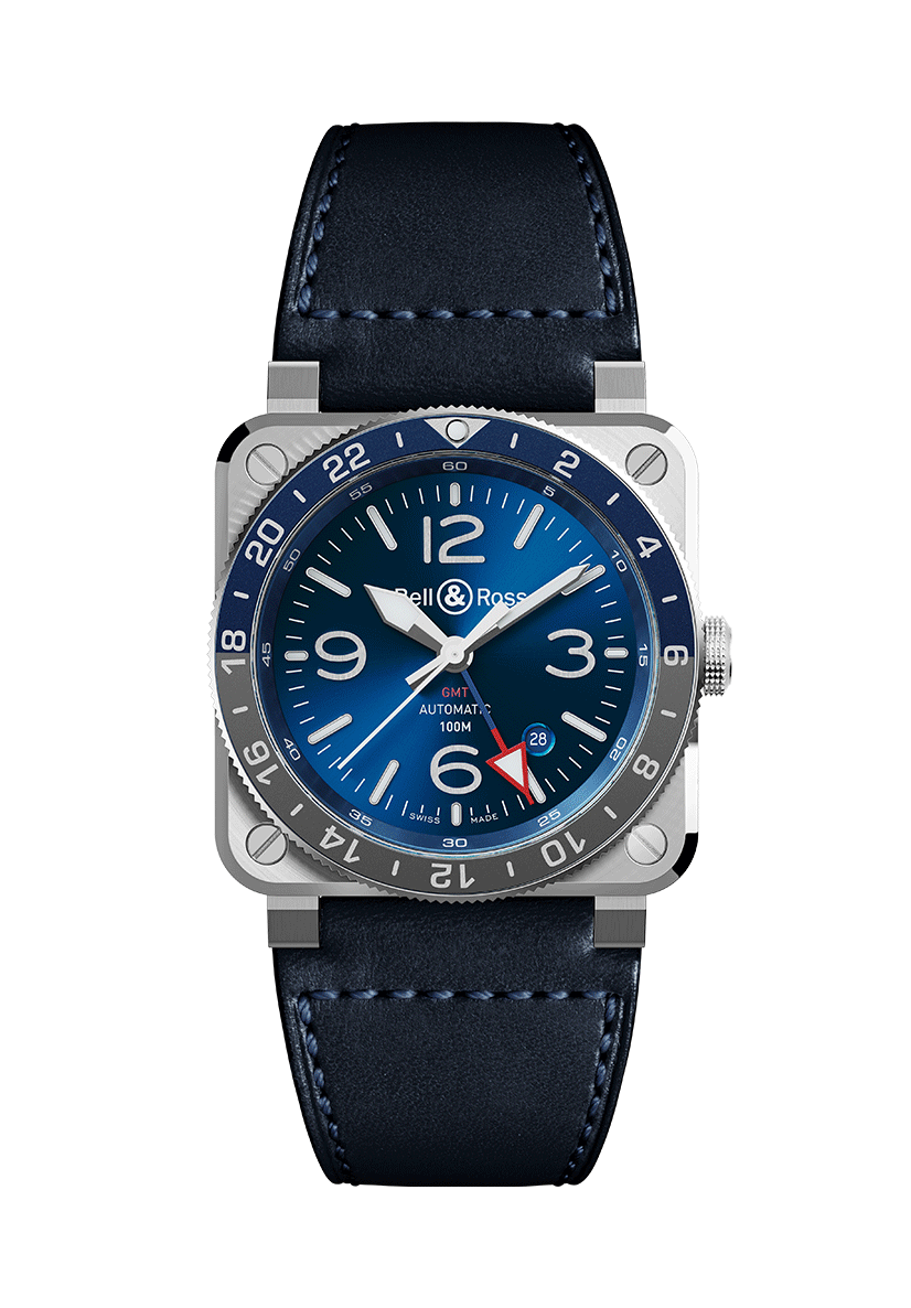 Men's watch / unisex BELL & ROSS, BR 03-93 GMT Blue / 42mm, SKU: BR0393-BLU-ST/SCA | watchphilosophy.co.uk