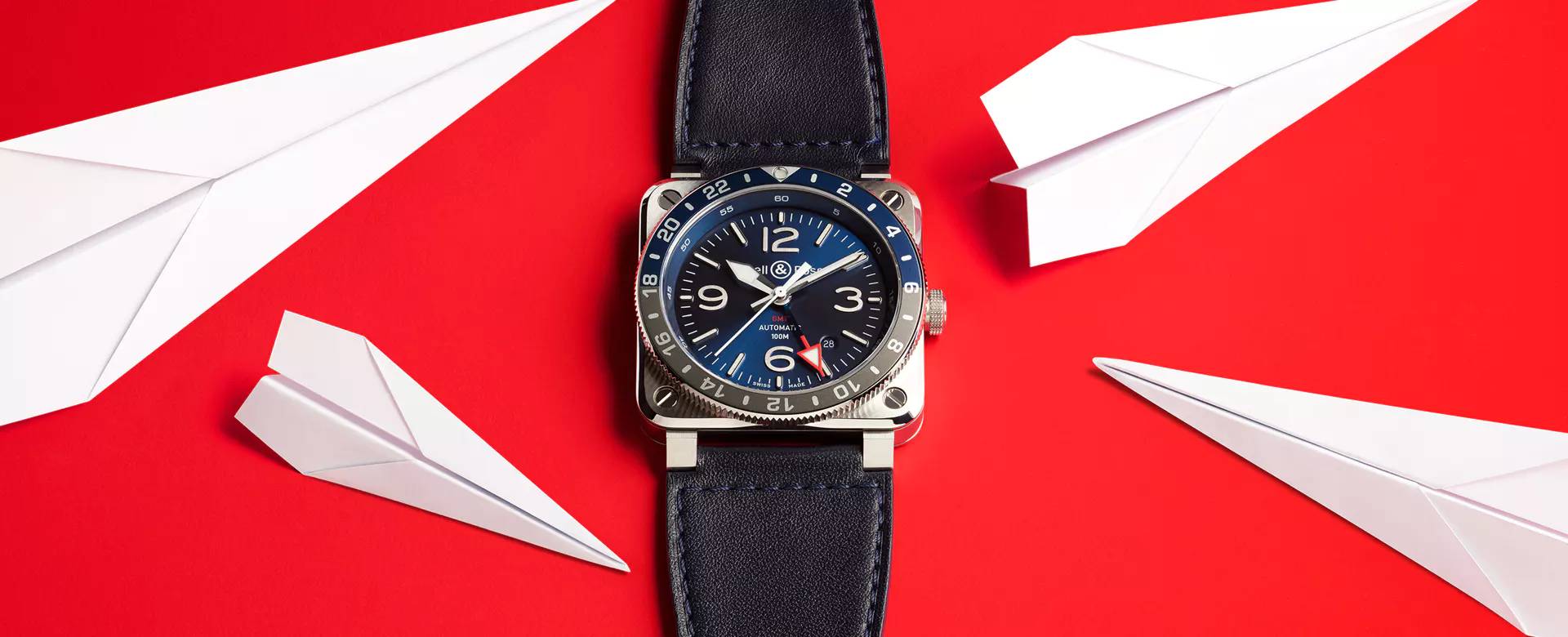 Men's watch / unisex BELL & ROSS, BR 03-93 GMT Blue / 42mm, SKU: BR0393-BLU-ST/SCA | watchphilosophy.co.uk