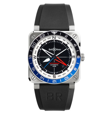 Men's watch / unisex BELL & ROSS, BR 03 GMT Compass Limited Edition / 42mm, SKU: BR0393-COM-ST/SRB | watchphilosophy.co.uk