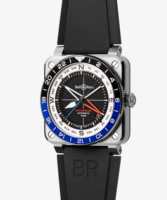 Men's watch / unisex BELL & ROSS, BR 03 GMT Compass Limited Edition / 42mm, SKU: BR0393-COM-ST/SRB | watchphilosophy.co.uk