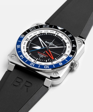 Men's watch / unisex BELL & ROSS, BR 03 GMT Compass Limited Edition / 42mm, SKU: BR0393-COM-ST/SRB | watchphilosophy.co.uk
