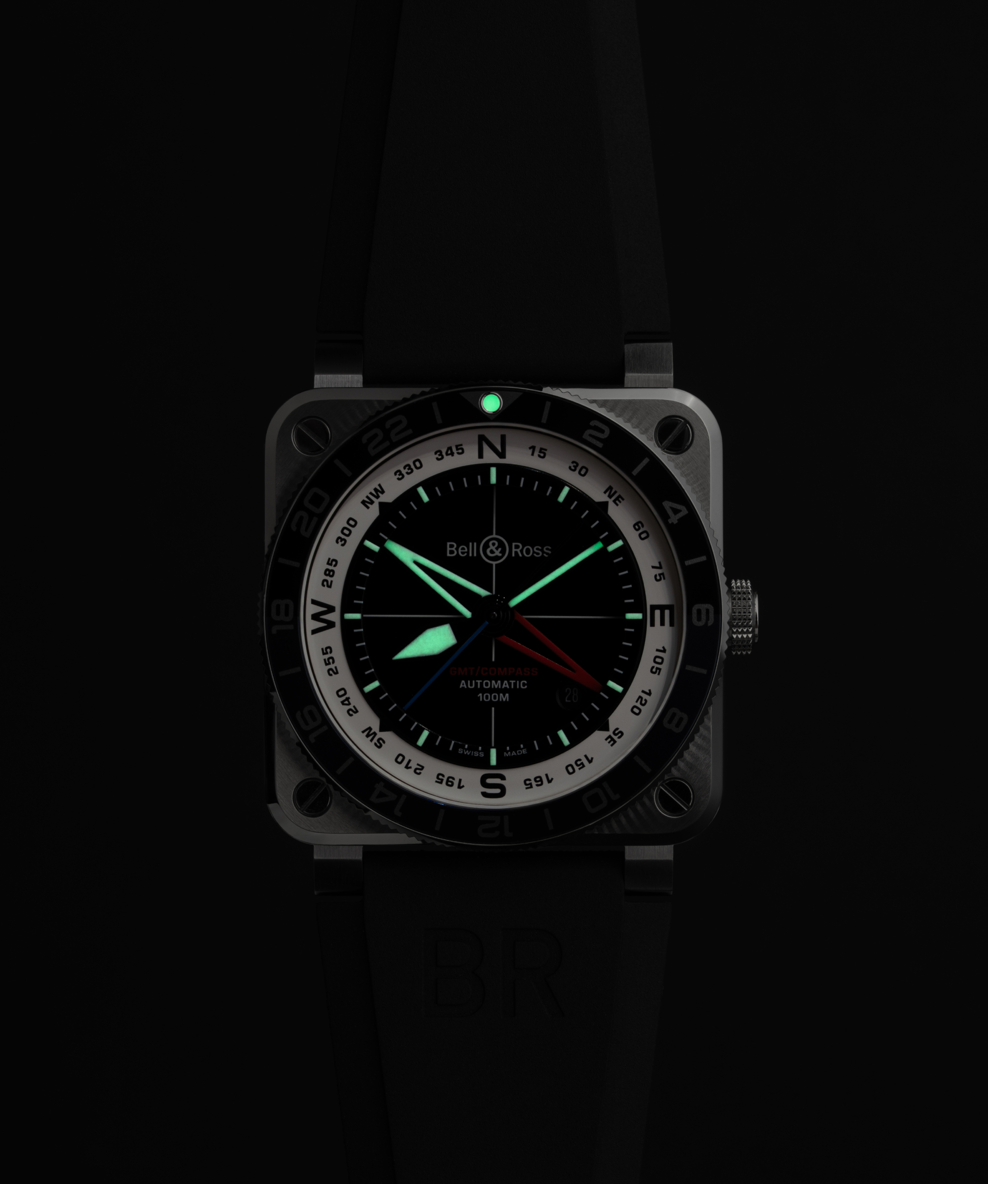 Men's watch / unisex BELL & ROSS, BR 03 GMT Compass Limited Edition / 42mm, SKU: BR0393-COM-ST/SRB | watchphilosophy.co.uk