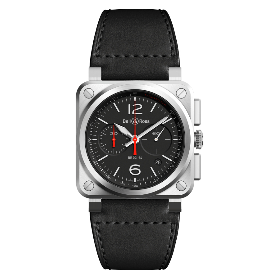 Men's watch / unisex BELL & ROSS, BR 03-94 Black Steel / 42mm, SKU: BR0394-BLC-ST/SCA | watchphilosophy.co.uk