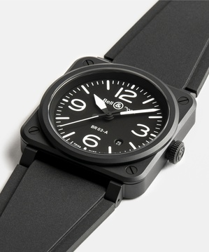 Men's watch / unisex BELL & ROSS, BR 03 Black Matte / 41mm, SKU: BR03A-BL-CE/SRB | watchphilosophy.co.uk