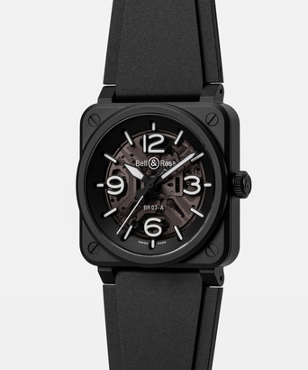 Men's watch / unisex BELL & ROSS, BR 03 Skeleton Black Ceramic / 41mm, SKU: BR03A-BL-SKCE/SRB | watchphilosophy.co.uk
