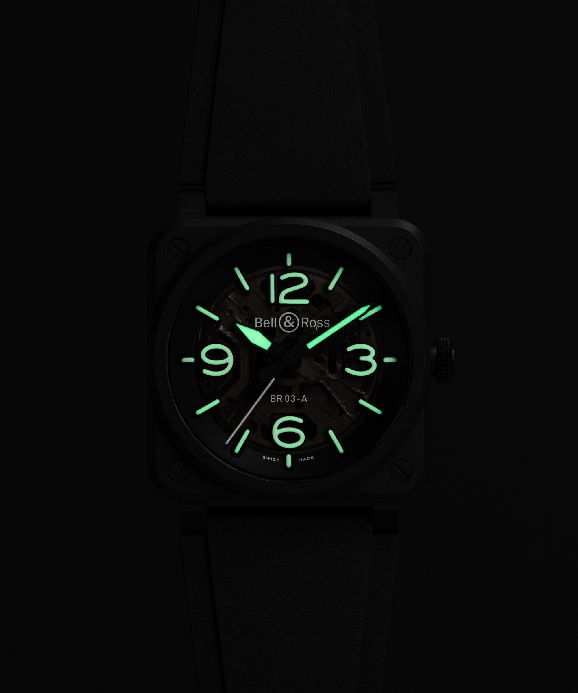 Men's watch / unisex BELL & ROSS, BR 03 Skeleton Black Ceramic / 41mm, SKU: BR03A-BL-SKCE/SRB | watchphilosophy.co.uk