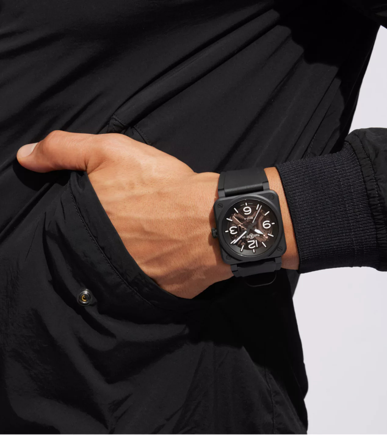Men's watch / unisex BELL & ROSS, BR 03 Skeleton Black Ceramic / 41mm, SKU: BR03A-BL-SKCE/SRB | watchphilosophy.co.uk