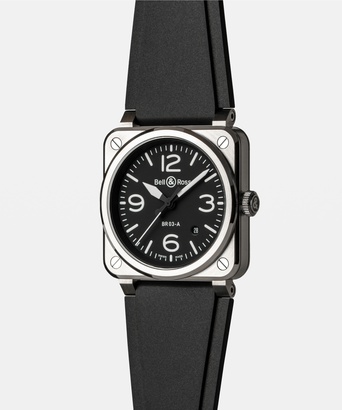 Men's watch / unisex BELL & ROSS, BR 03 Black Steel / 41mm, SKU: BR03A-BL-ST/SRB | watchphilosophy.co.uk