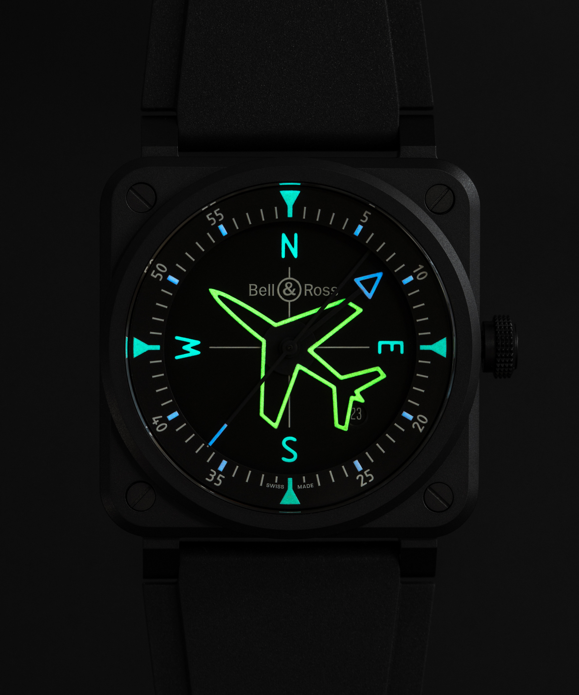 Men's watch / unisex BELL & ROSS, BR 03 Gyrocompass / 41mm, SKU: BR03A-CPS-CE/SRB | watchphilosophy.co.uk