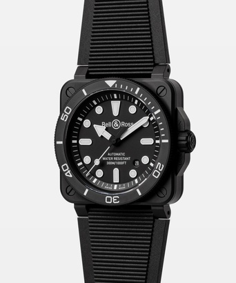 Men's watch / unisex  BELL & ROSS, BR-03 Diver Black Matte Ceramic / 42mm, SKU: BR03A-D-BL-CE/SRB | watchphilosophy.co.uk